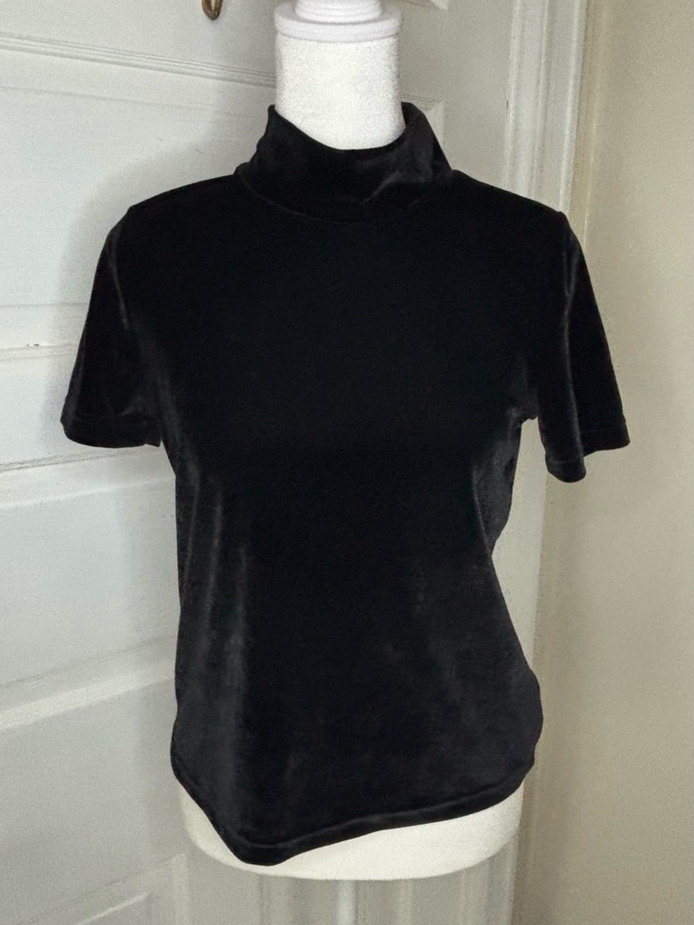Madewell Black Velvet Short Sleeve Mockneck Top
